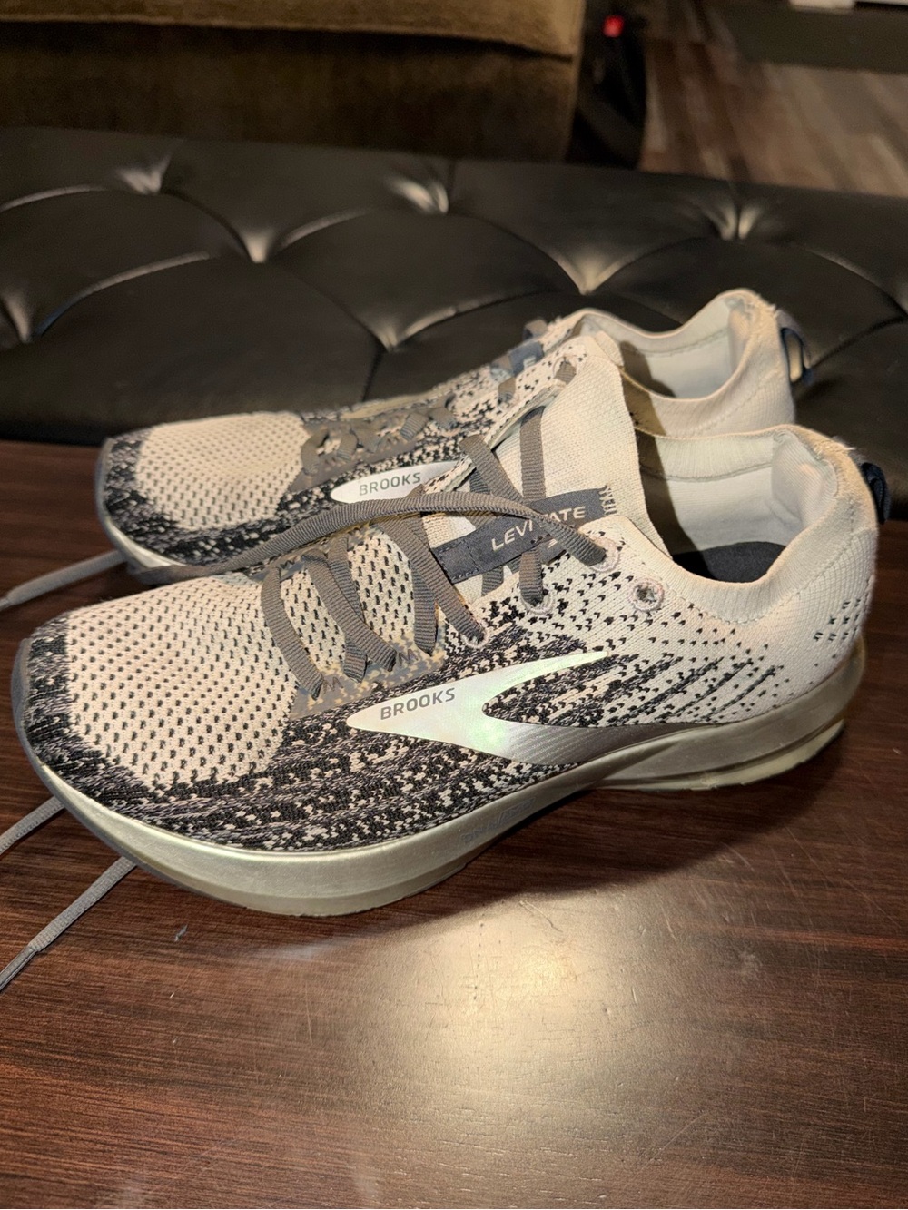 Brooks Levitate Knit Running Shoes in Off-White, Grey and Black-new shoe strings